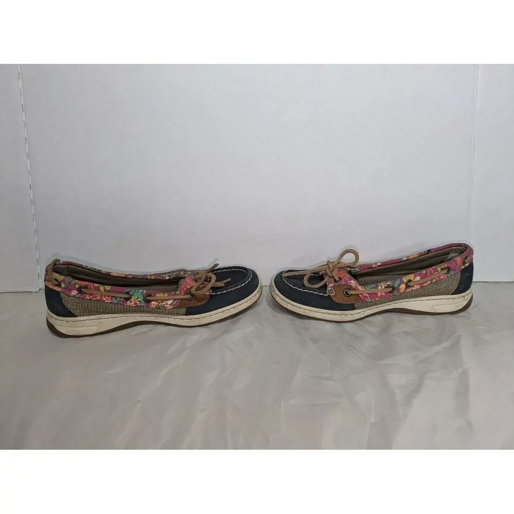 Sperry Womens 6M Top-Sider Boat Shoes Floral Accent Navy Blue Deck Shoes Loafers